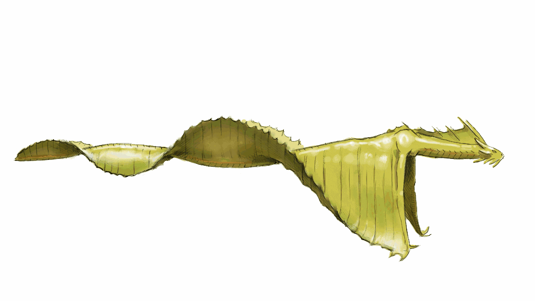 Animated Gold Dragon flying to the right.