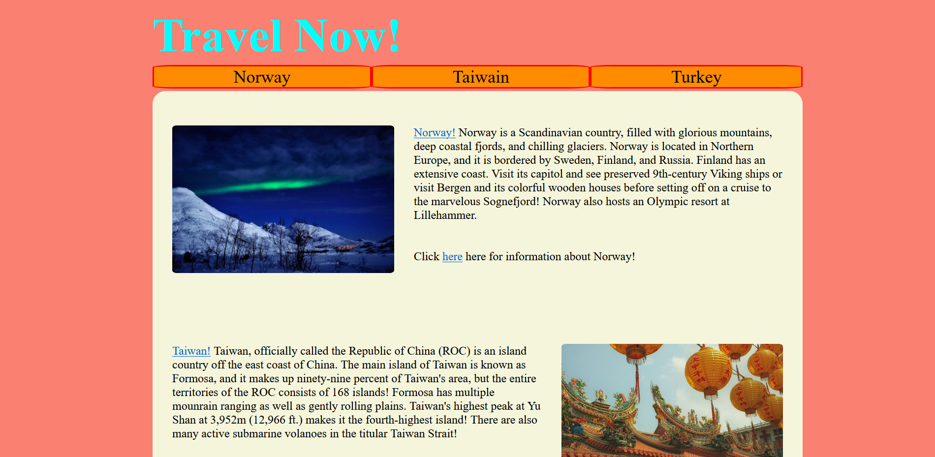 travel website homepage